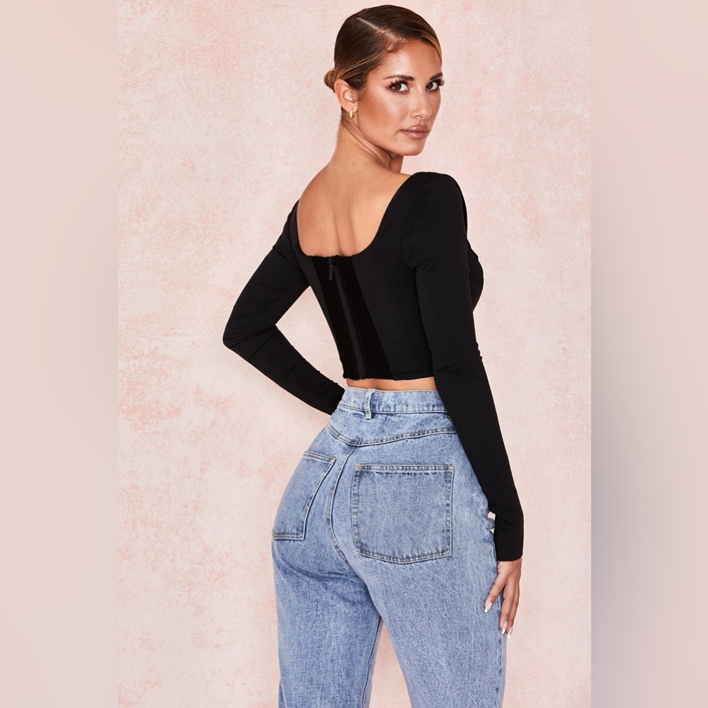 House of CB Black Velvet Crop Top - Picture 2 of 11